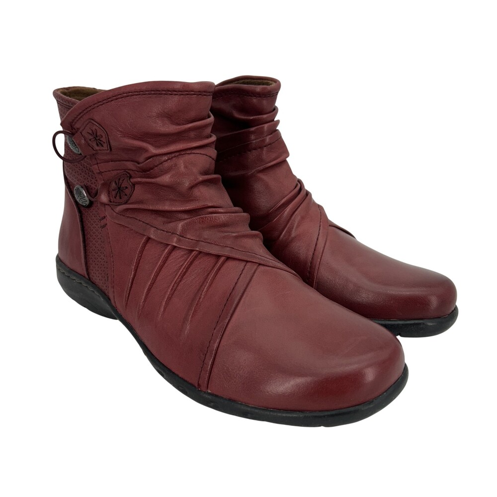 Rockport Boots Womens Size 6.5 Cobb Hill Penfield Red Leather Ankle Zip Booties